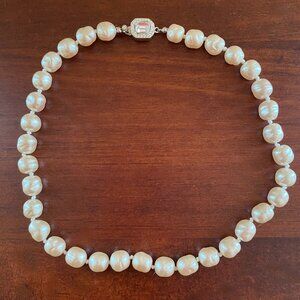 Carolee Champagne Faux Pearl Necklace w/ Crystal Clasp